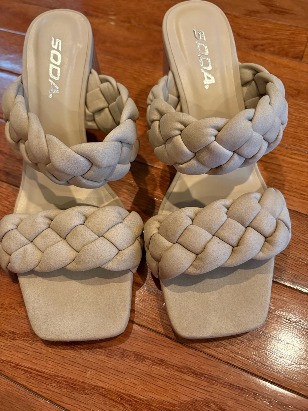 SODA Braided Double-Strap Slide Sandals - Beige